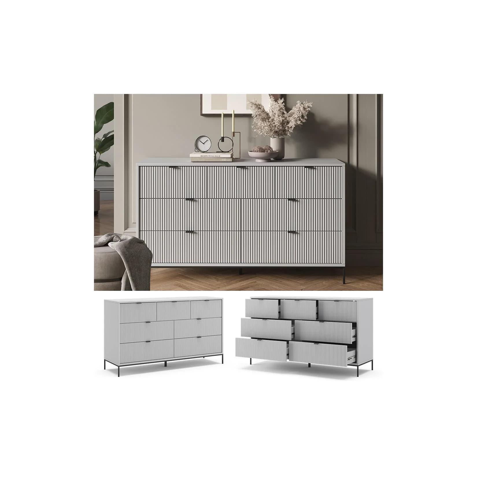 Vicco Sideboard Eliza Grau mit 7 Schubladen
