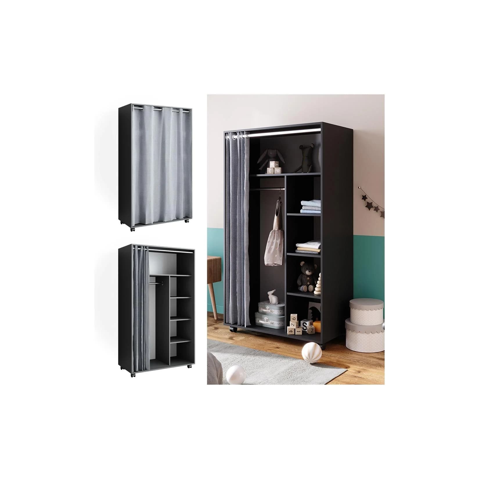 Vicco Kleiderschrank Doros Grau Modern Rollbar Kinderzimmer