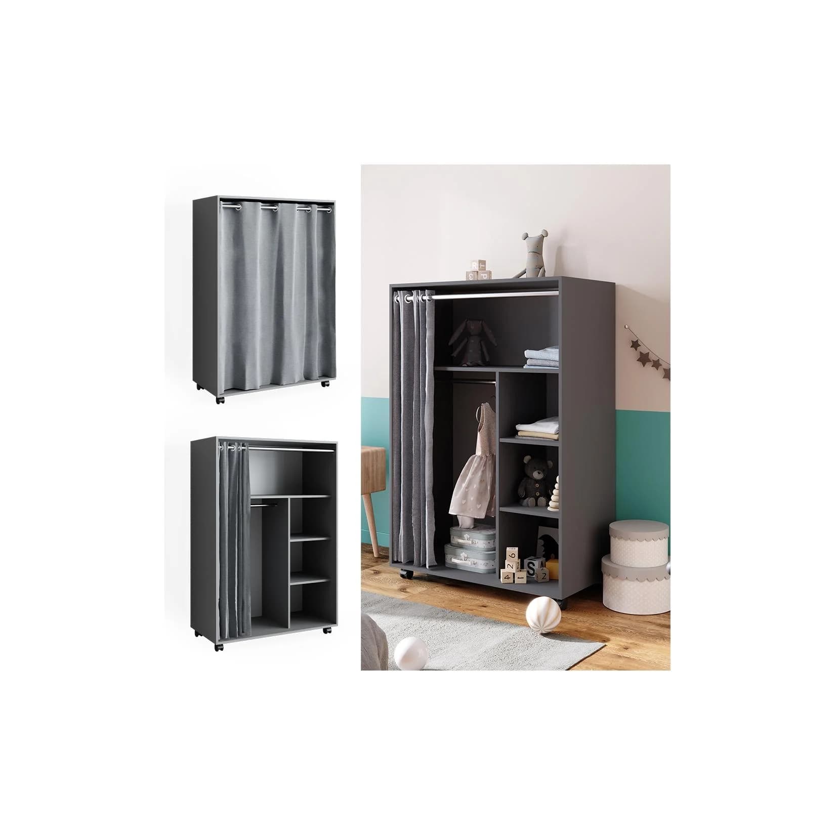 Vicco Kleiderschrank Doros Grau Modern Rollbar Kinder