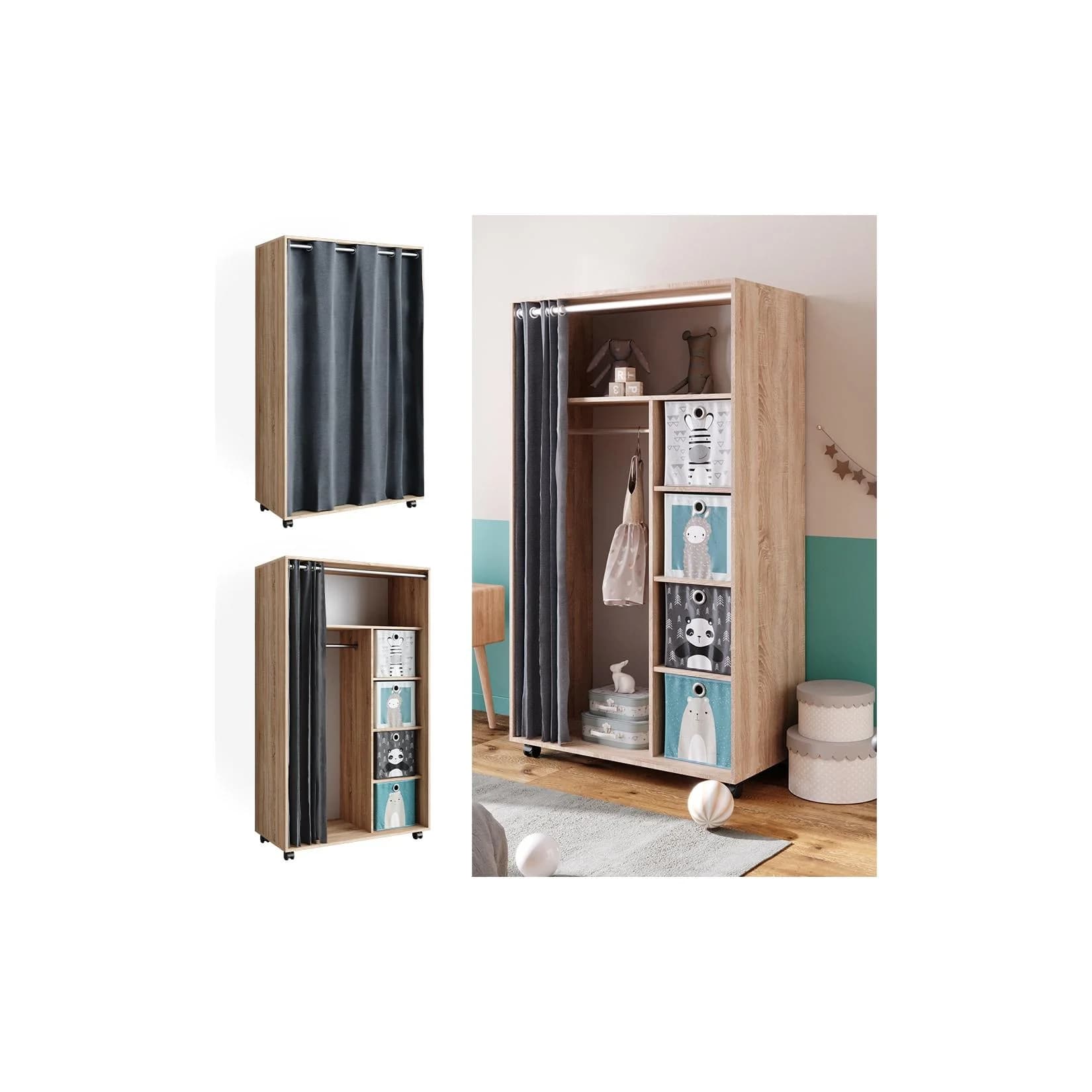 Vicco Kleiderschrank Doros Modern Sonoma mit Faltboxen