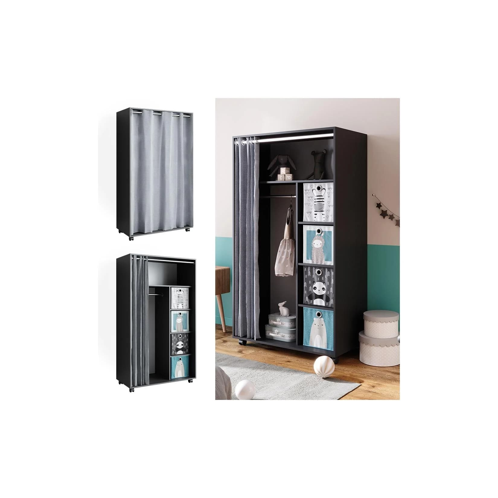 Vicco Kleiderschrank Doros Grau Modern mit Faltboxen