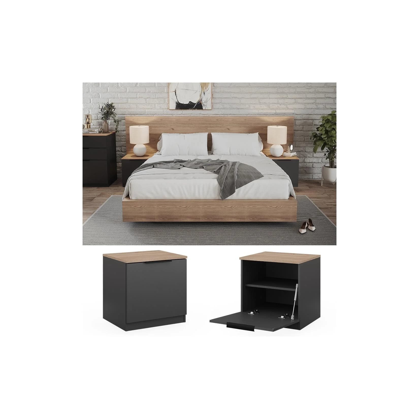 Vicco Nachttisch Betti 2er Set Anthrazit Sonoma mit Klappe