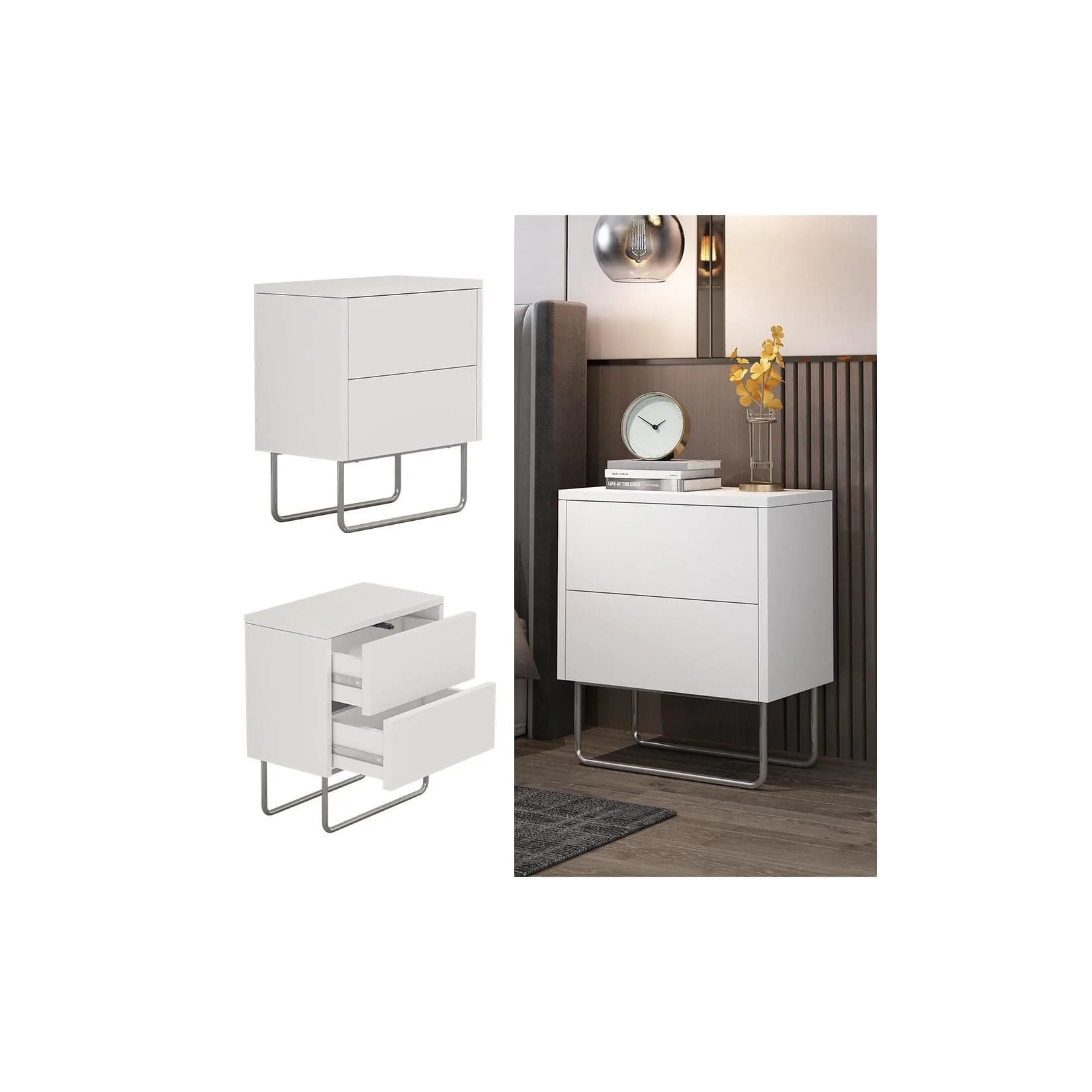 Vicco Nachtschrank Calvin Weiß Modern mit 2 Schubladen