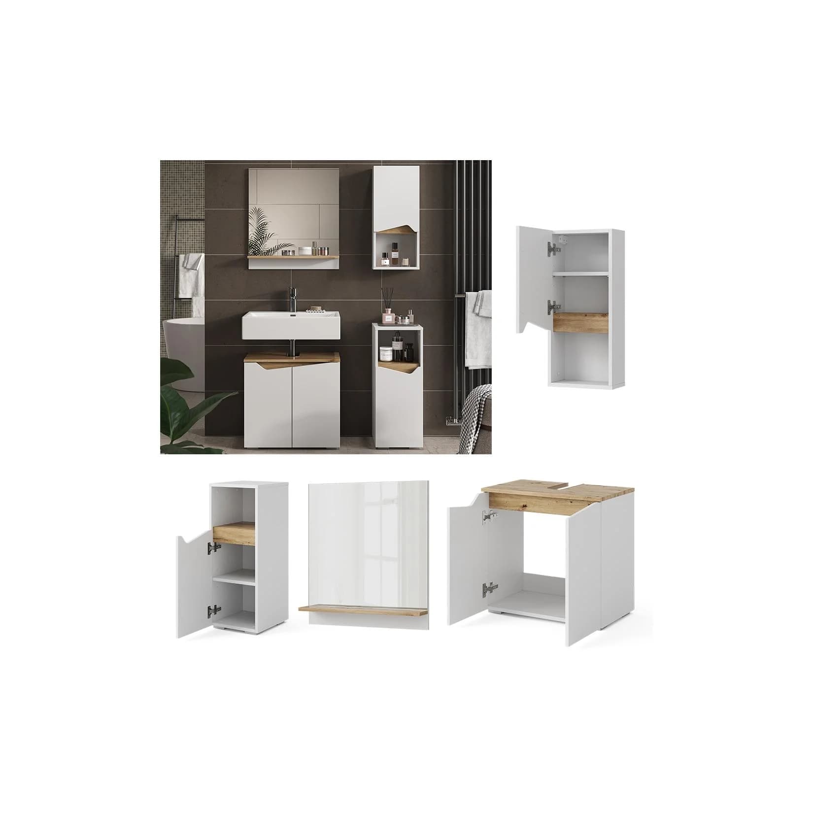 Vicco Badmöbel-Set Marelle Weiß Artisan Modernes Set mit Spiegel