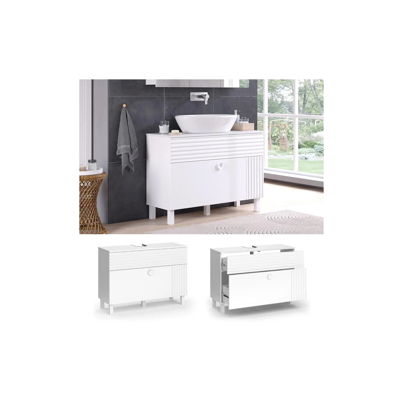 Vicco Waschbeckenunterschrank Sola Weiß Matt Push-to-Open