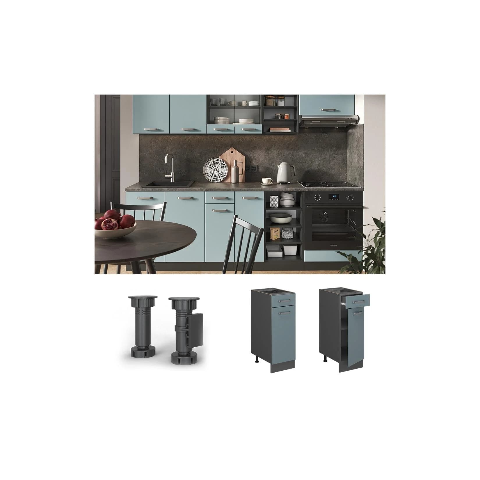 Vicco Schubunterschrank Küchenschrank R-Line Anthrazit Blau Grau 30 cm
