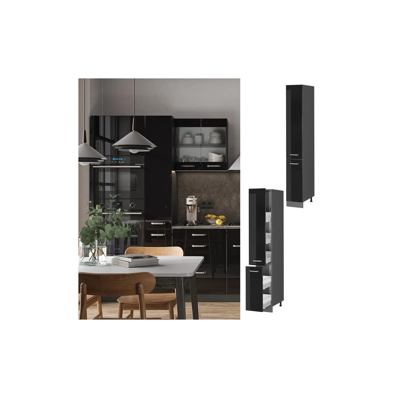 Vicco Apothekerhochschrank R-Line Schwarz Hochglanz Anthrazit Modern