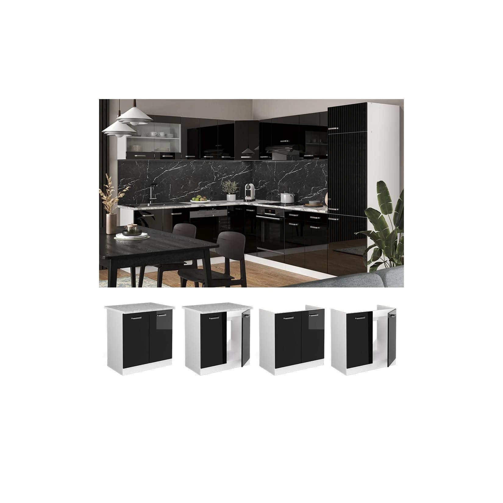 Vicco Spülenunterschrank R-Line Weiß Schwarz 80 cm Modern