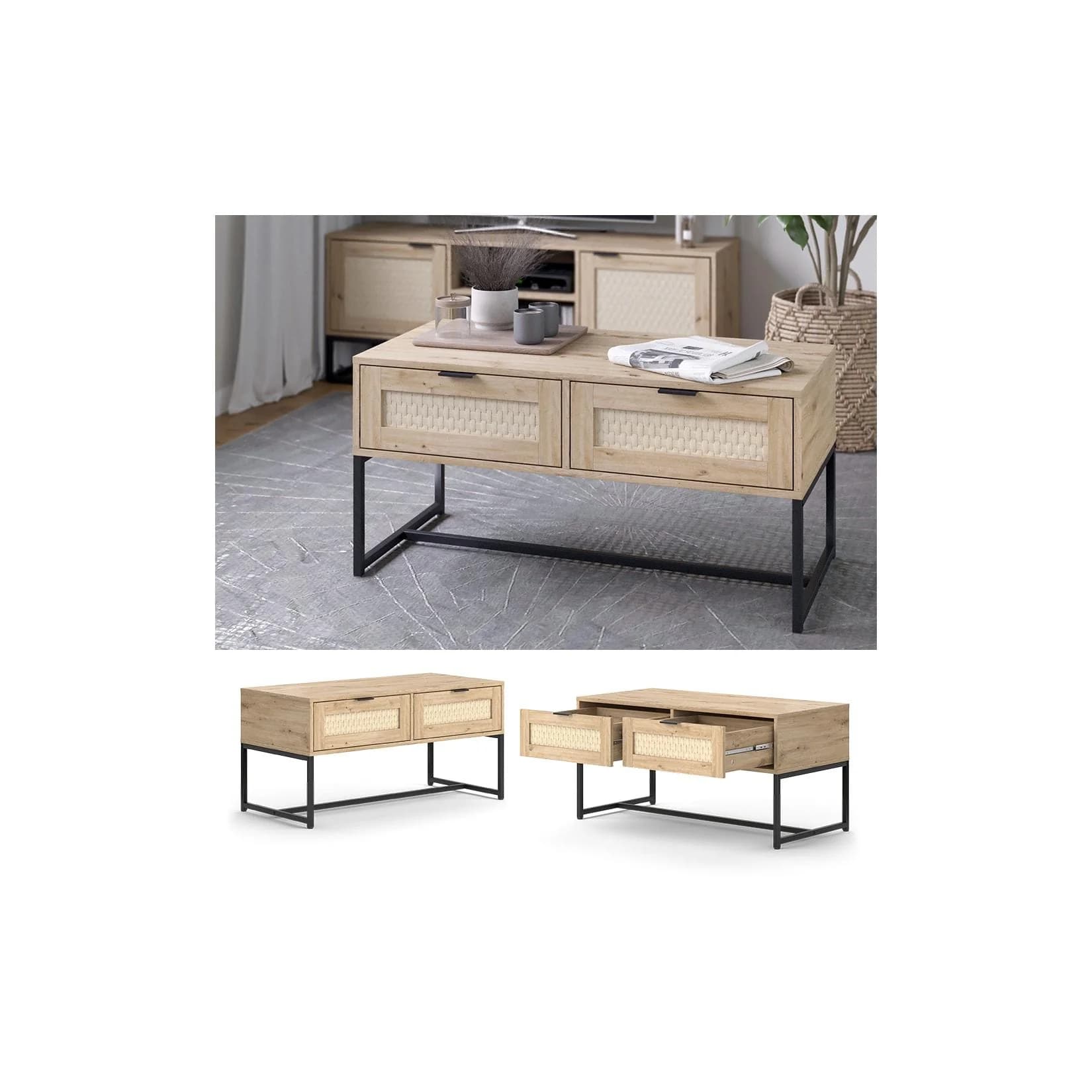Vicco Couchtisch Natal Eiche mit zwei Schubladen