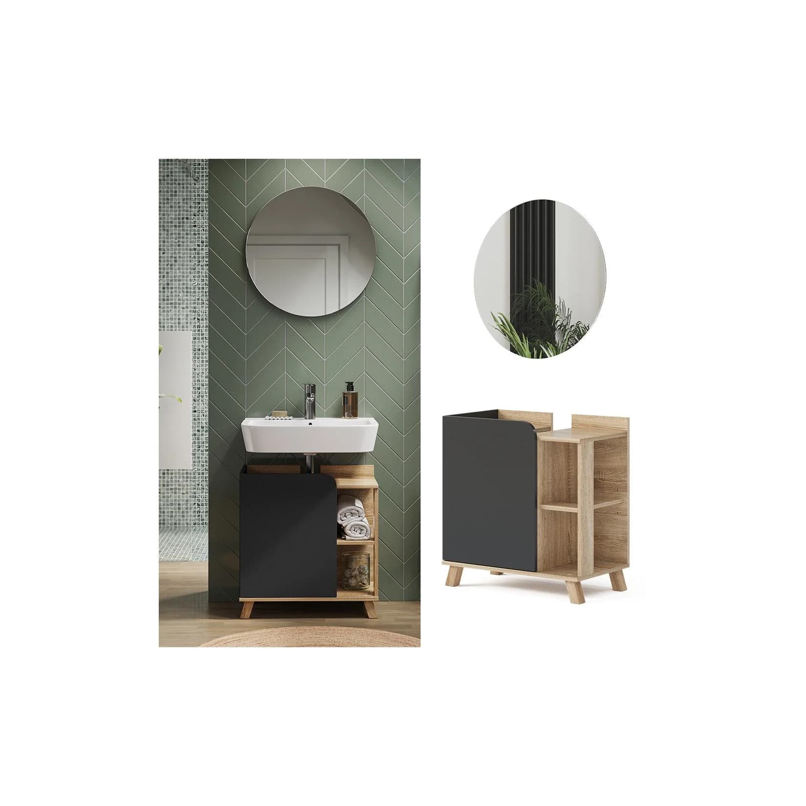 Vicco Badmöbel-Set Karen 2-teilig Sonoma Anthrazit