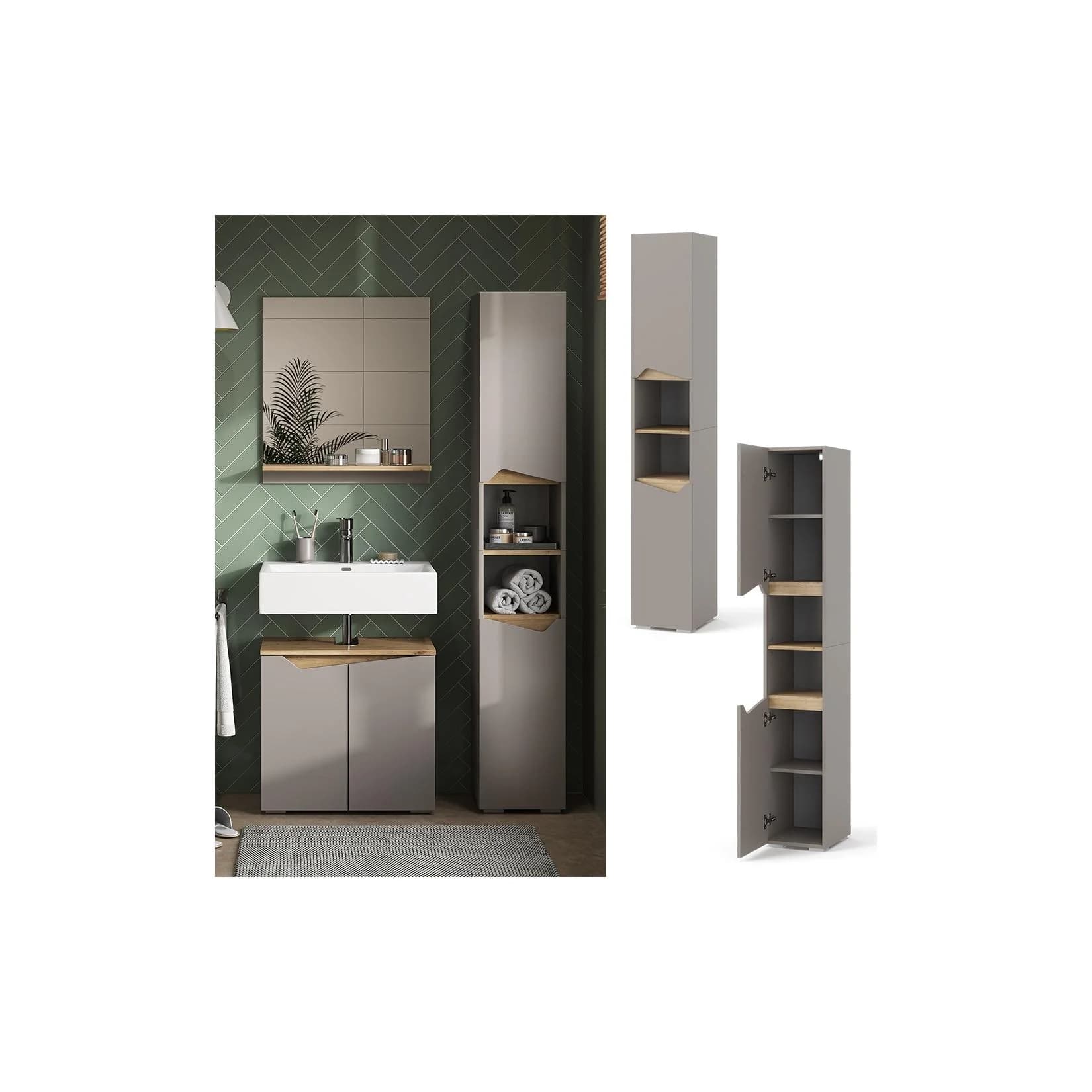 Vicco Hochschrank Marelle Greige Artisan-Eiche Moderner Badschrank