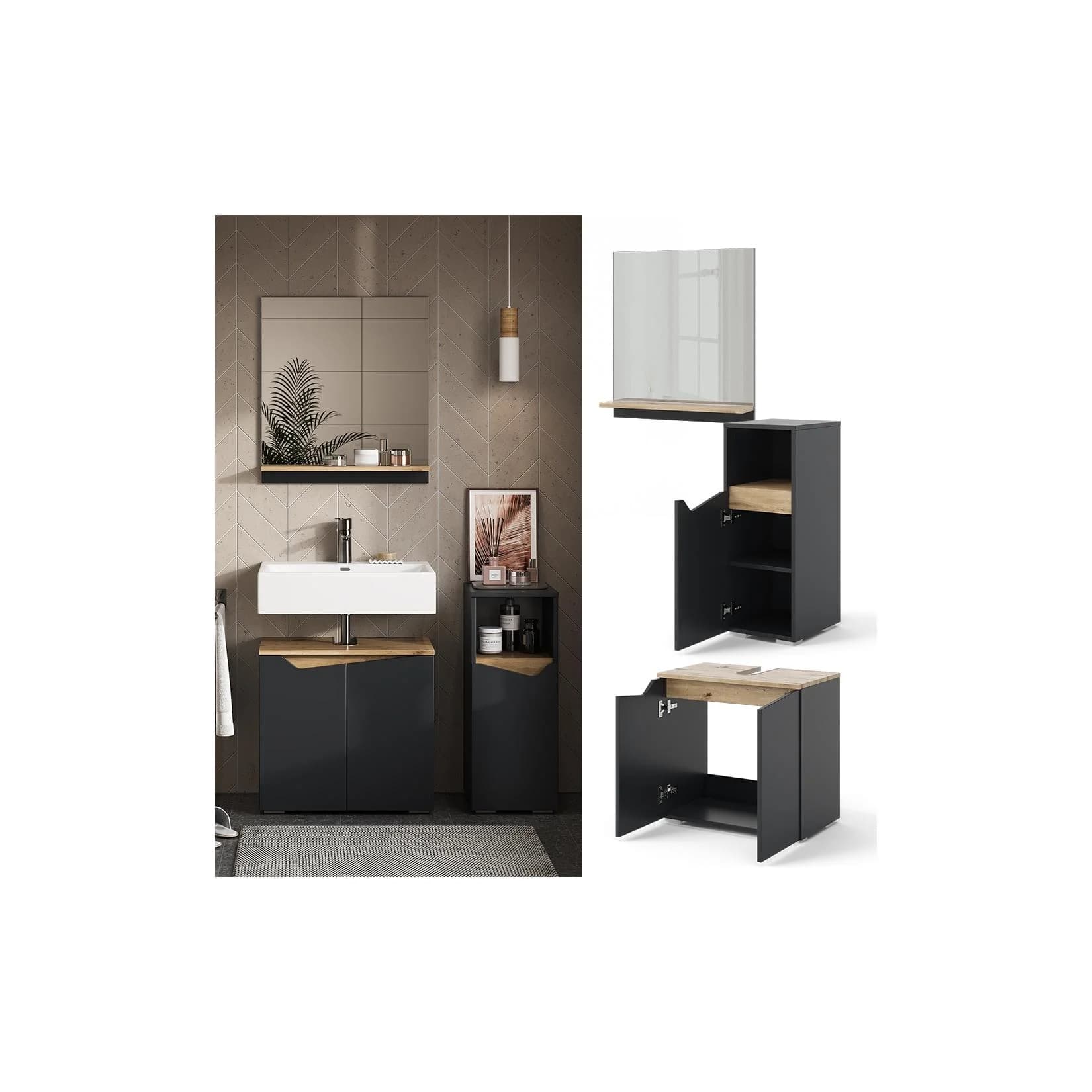 Vicco Badmöbel-Set Marelle Anthrazit Eiche 3-teilig