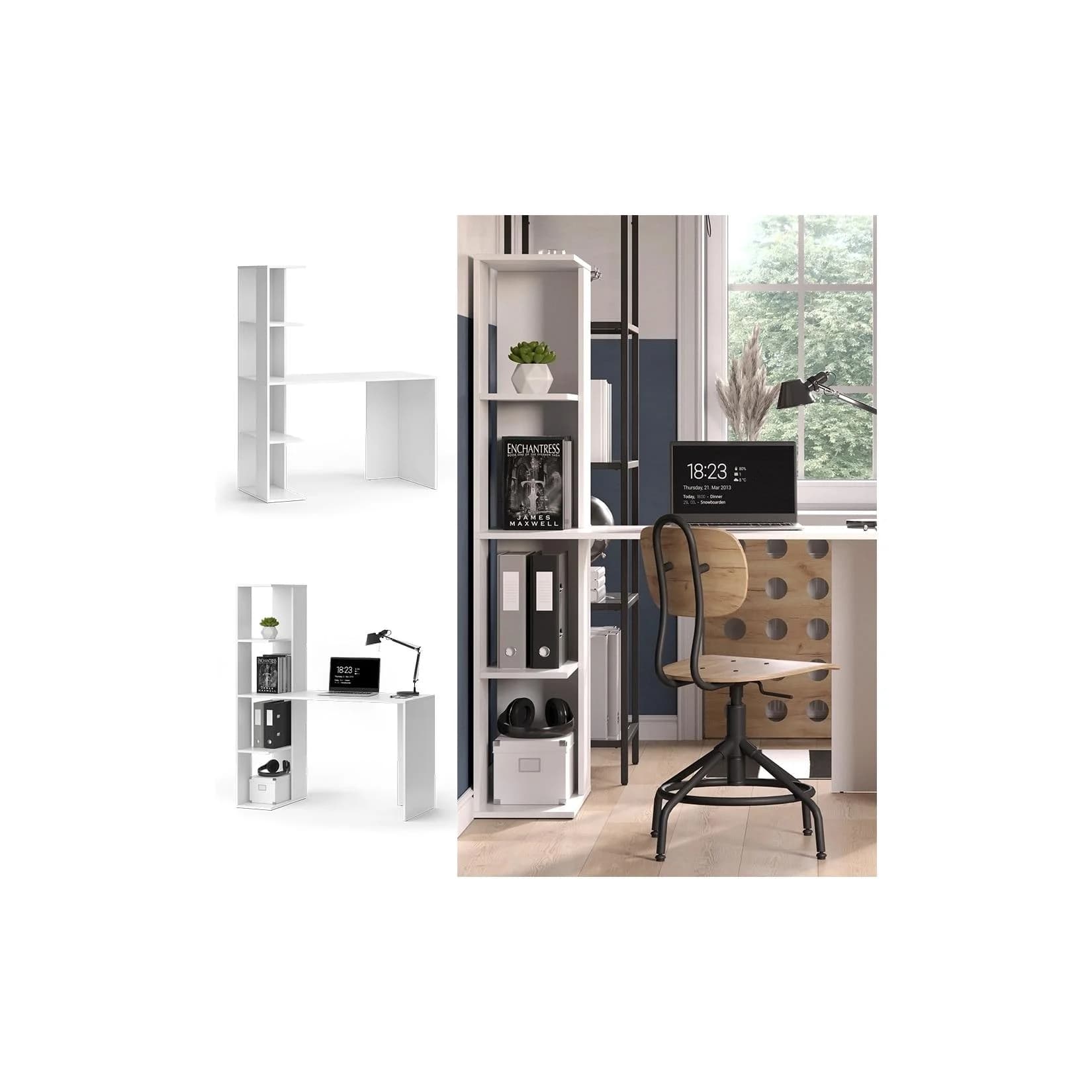 Vicco Schreibtisch Tower Weiß mit 4 Fächern