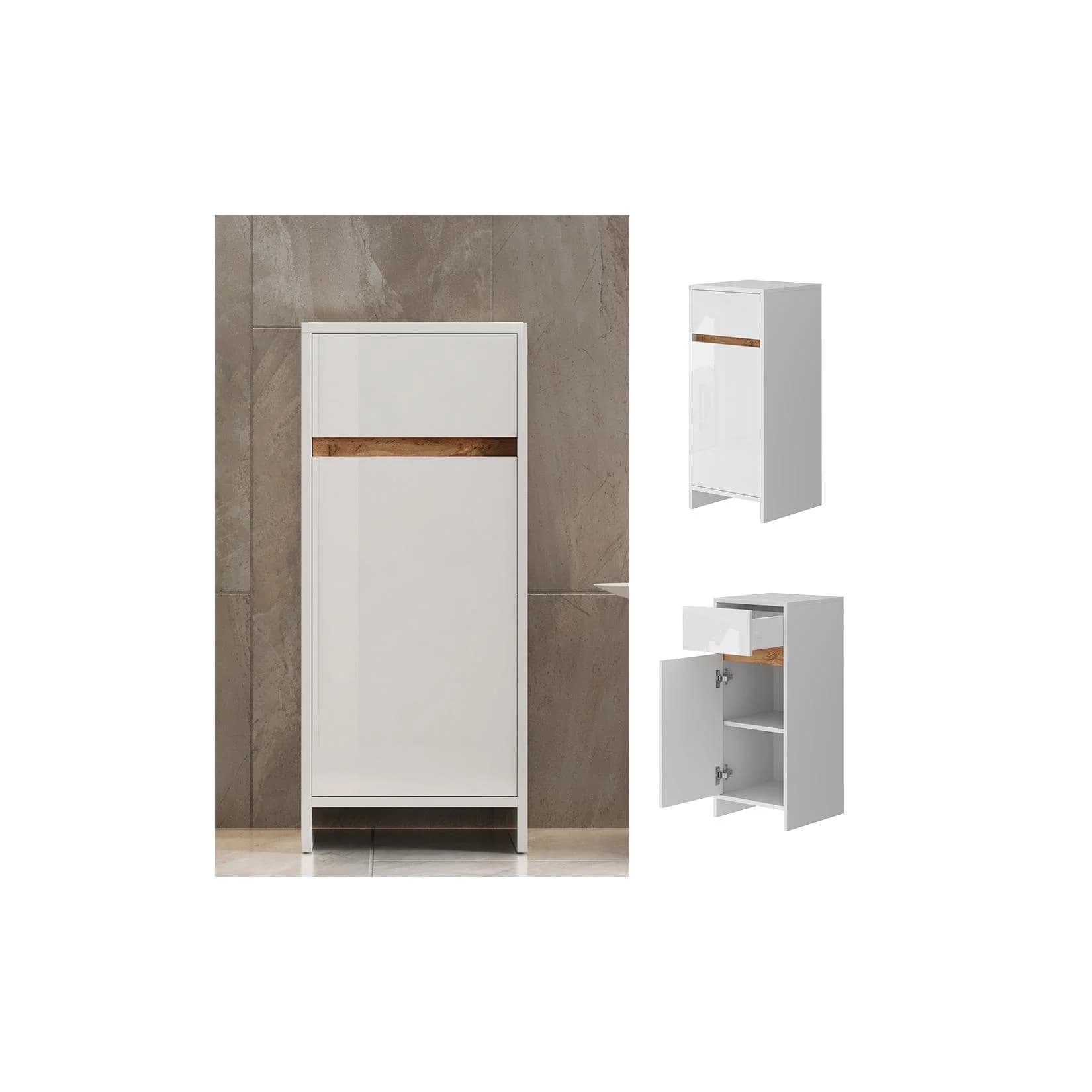 Vicco Midischrank Detmold Weiß Eiche mit Tür und Schublade