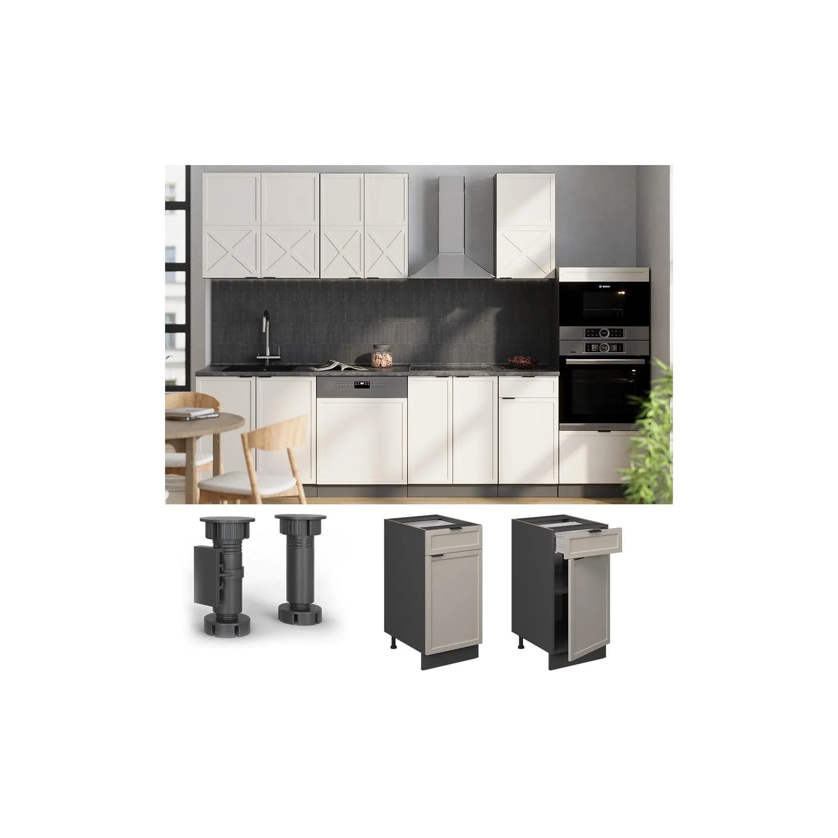 Vicco Schubunterschrank Fame-Line Anthrazit Grau-Beige 40 cm mit Arbeitsplatte