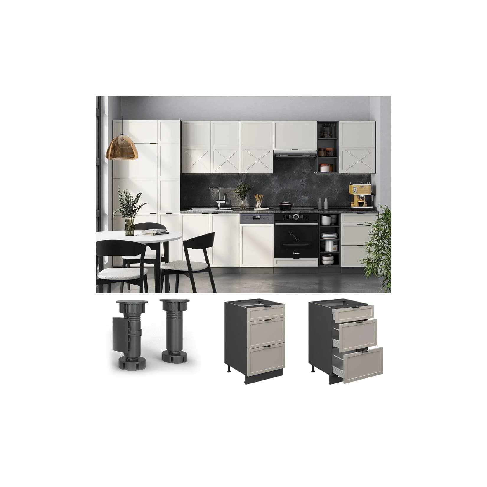 Vicco Schubladenunterschrank Fame-Line Anthrazit Grau-Beige gerahmt
