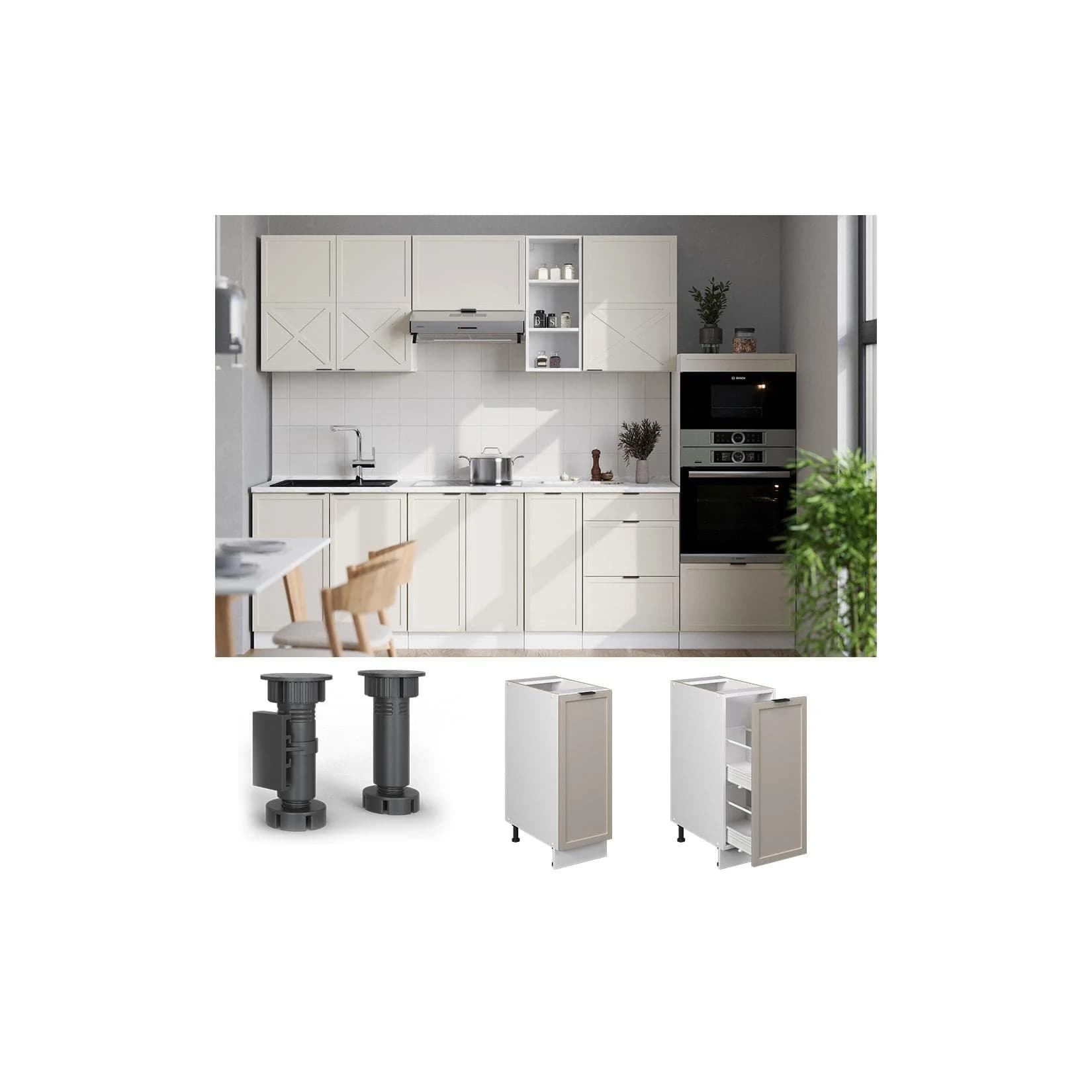 Vicco Apothekerunterschrank Fame-Line Weiß Grau-Beige 30 cm mit Arbeitsplatte Anthrazit