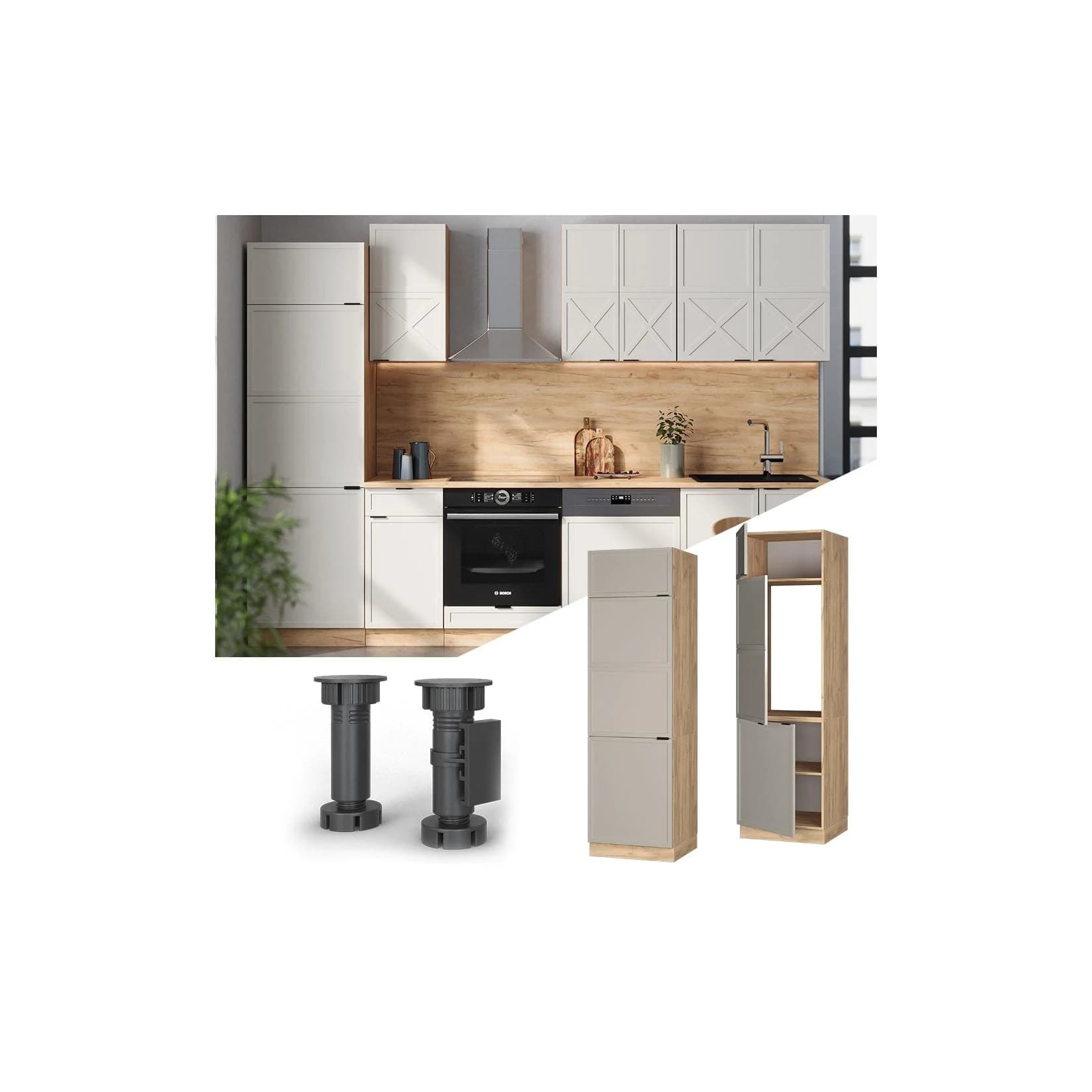 Vicco Kühlumbauschrank Fame-Line Eiche Grau-Beige gerahmt