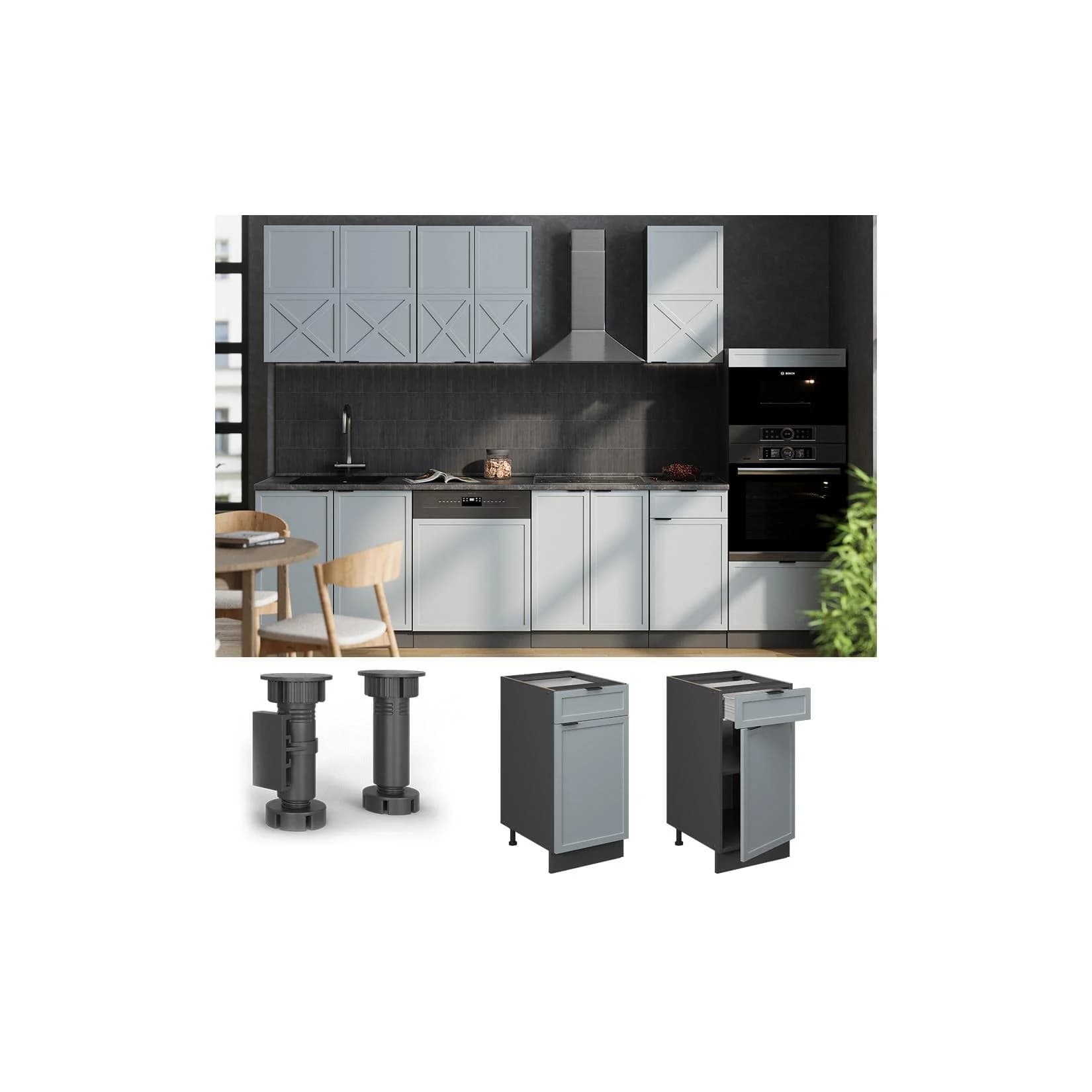 Vicco Schubunterschrank Fame-Line Anthrazit Grau mit Eiche-Arbeitsplatte 40 cm