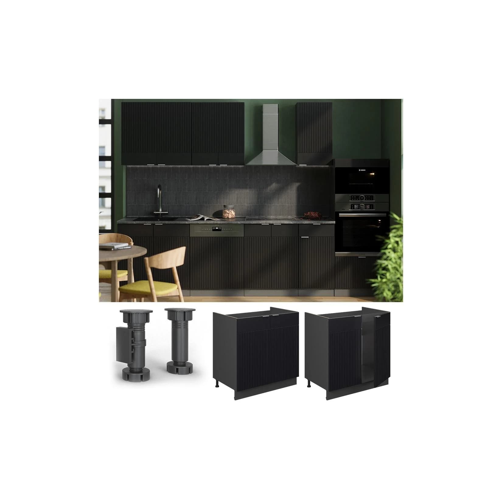 Vicco Spülenunterschrank Fame-Line Anthrazit Schwarz gestreift 80 cm mit Arbeitsplatte