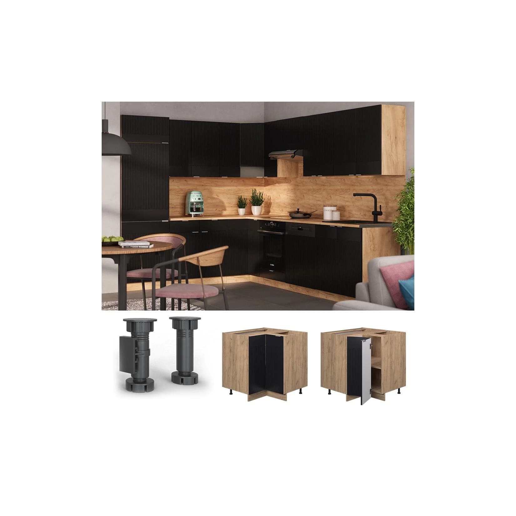 Vicco Eckunterschrank Fame-Line Eiche Schwarz gestreift
