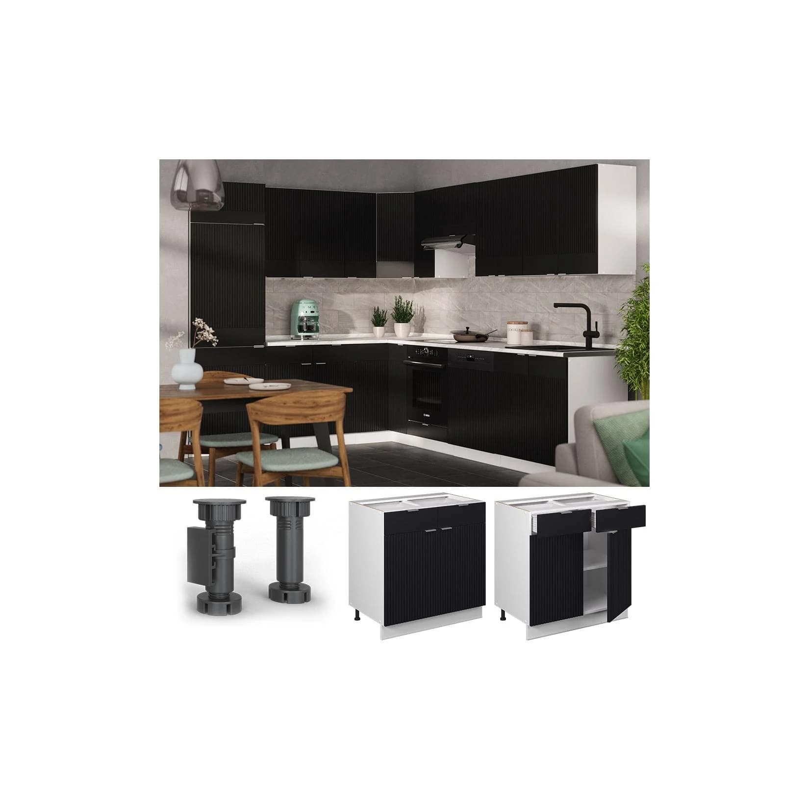 Vicco Schubunterschrank Fame-Line Weiß Schwarz Gestreift 80 cm