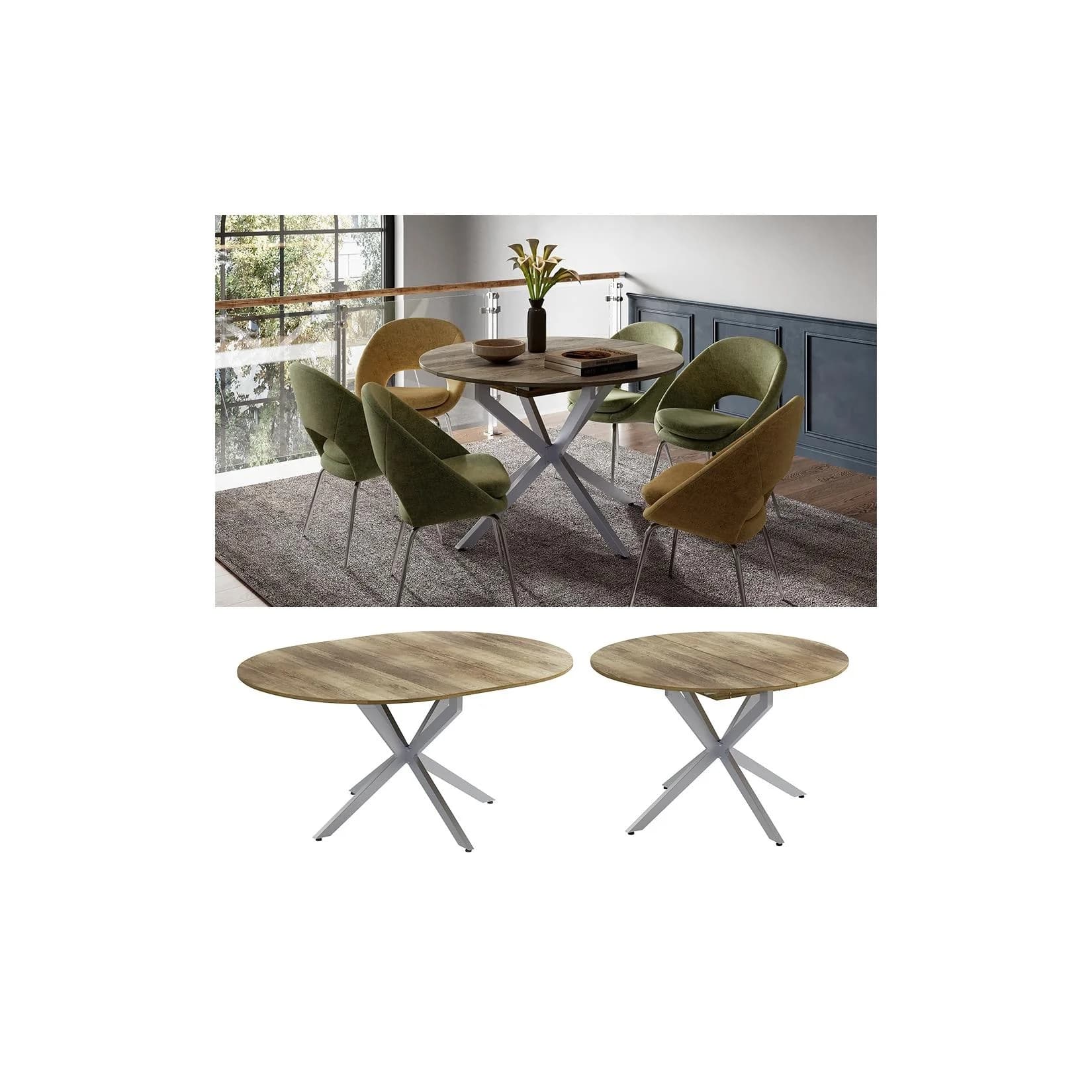 Vicco Esstisch Loyd, Eiche rustikal/Grau, 120 x 76.5 cm ausziehbar