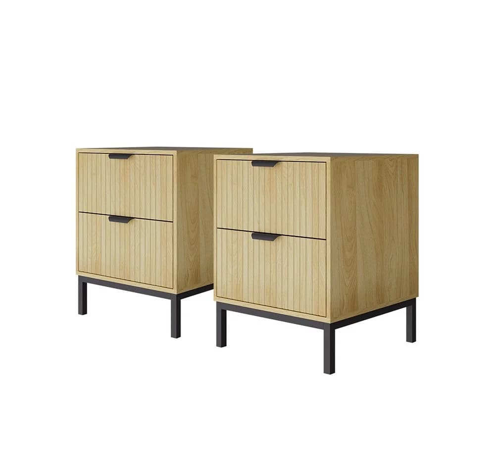 Vicco Nachtschrank Lennox 2er Set Eiche/Schwarz Modern