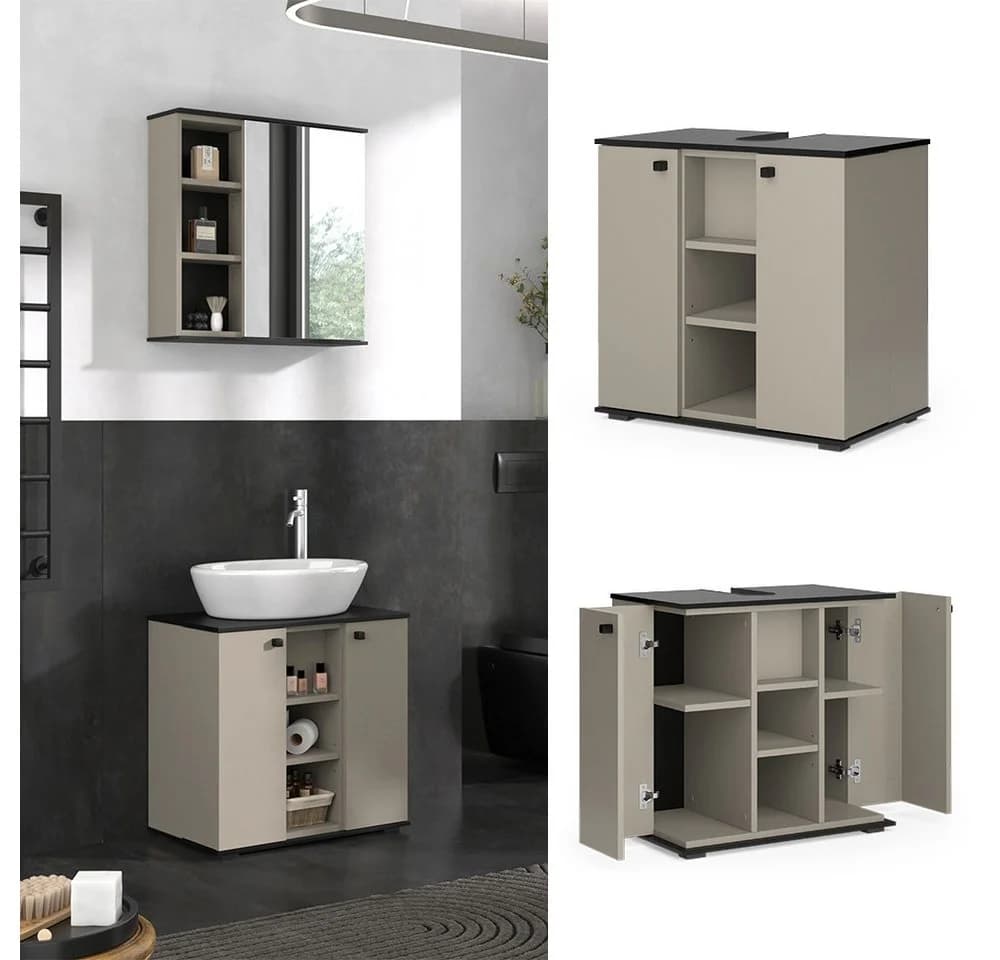 Vicco Waschbeckenunterschrank Joli Greige/Schwarz 60 x 59 cm