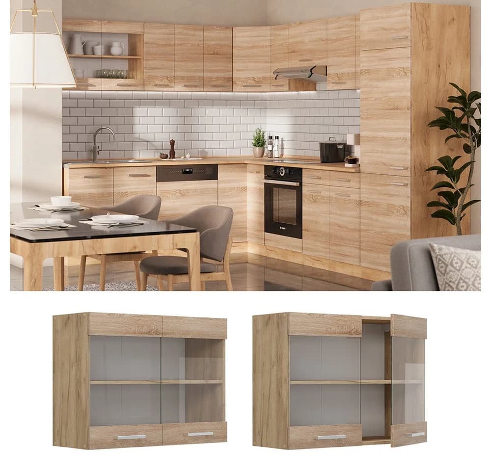 Vicco Glashängeschrank R-Line Sonoma/Goldkraft Eiche Glasfront