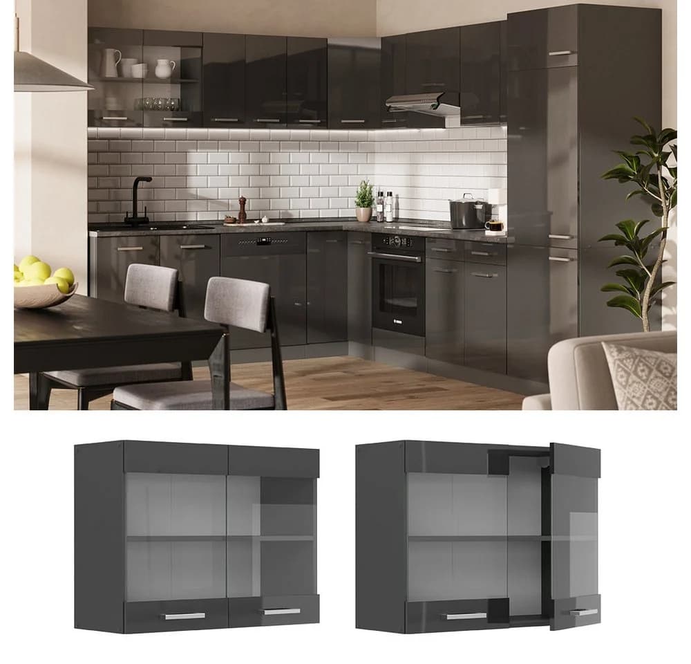 Vicco Glashängeschrank R-Line Anthrazit Hochglanz