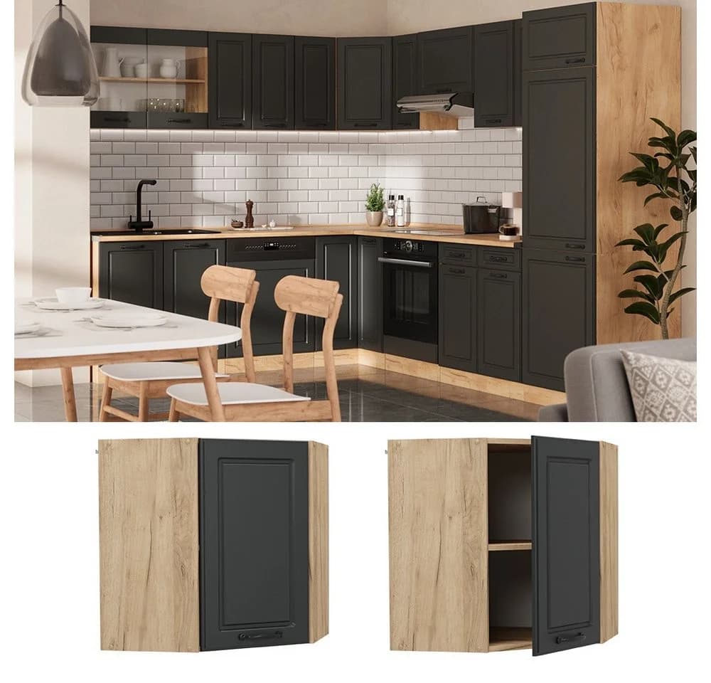Vicco Eckhängeschrank R-Line Anthrazit Landhaus Goldkraft Eiche
