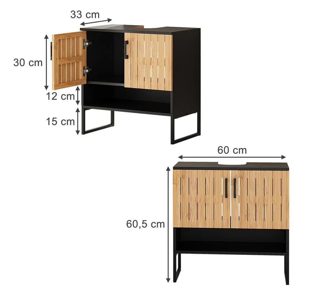 Vicco Waschbeckenunterschrank Vayra Bambus/Schwarz