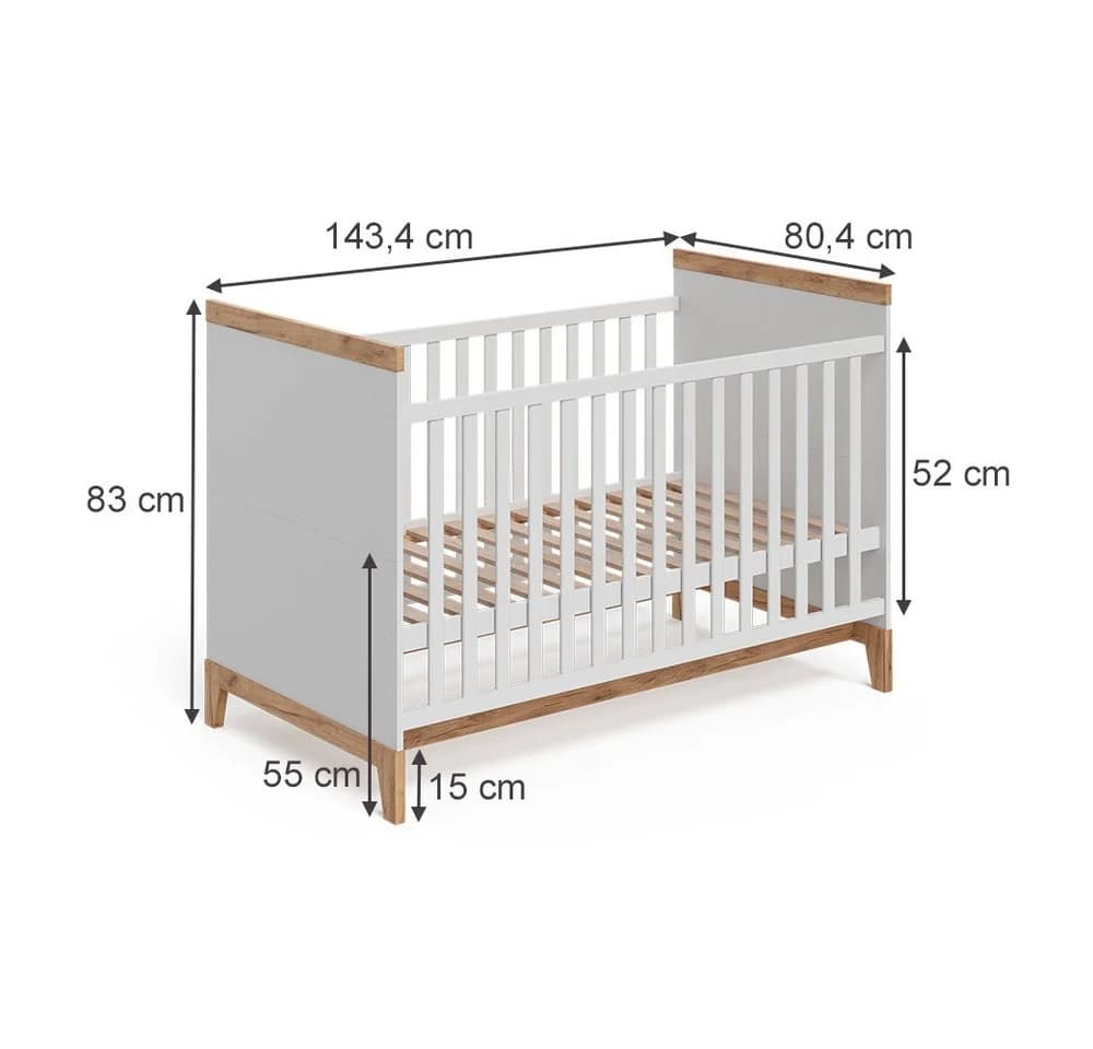 VitaliSpa® Babybett Malia Weiß Modern Mitwachsend