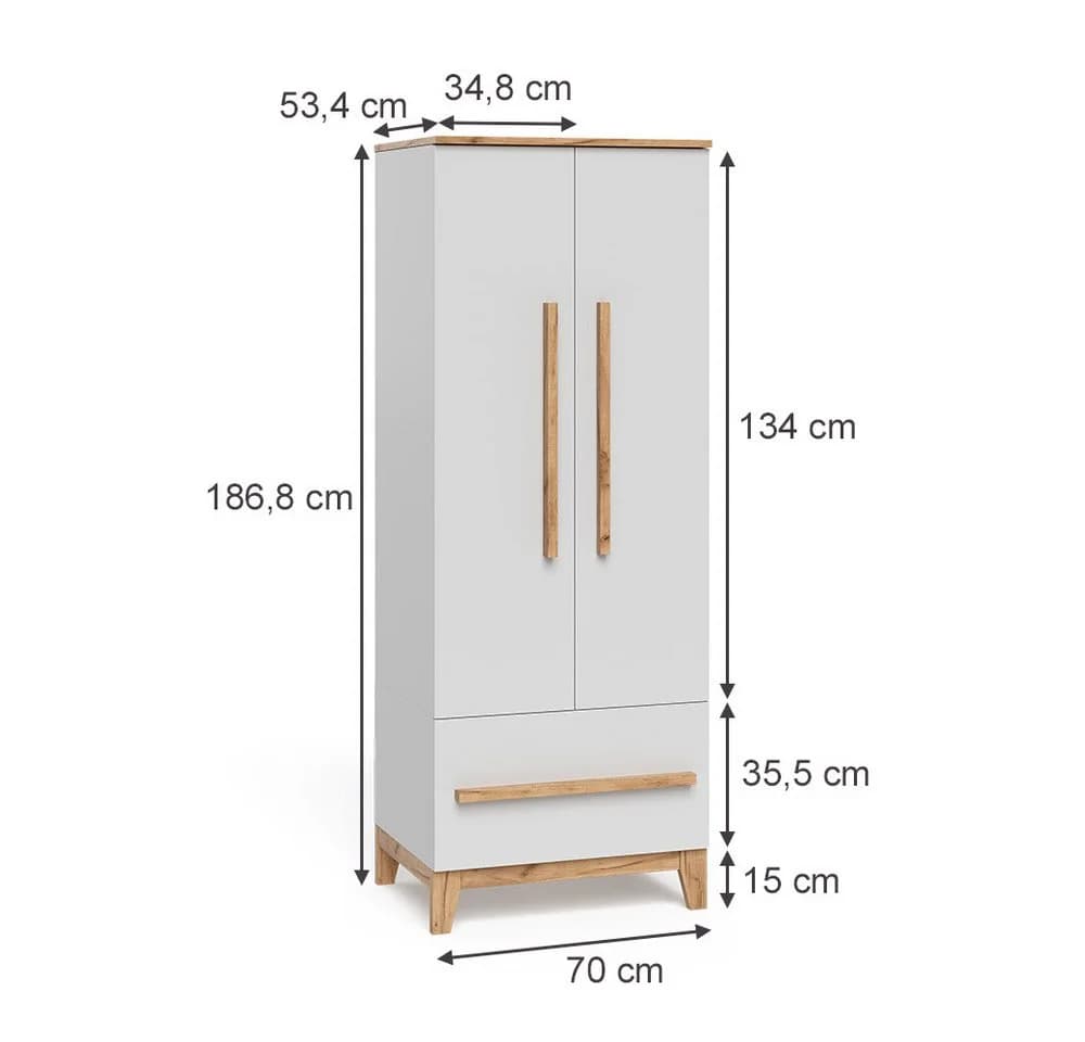VitaliSpa® Kinderkleiderschrank Malia Weiß/Artisan