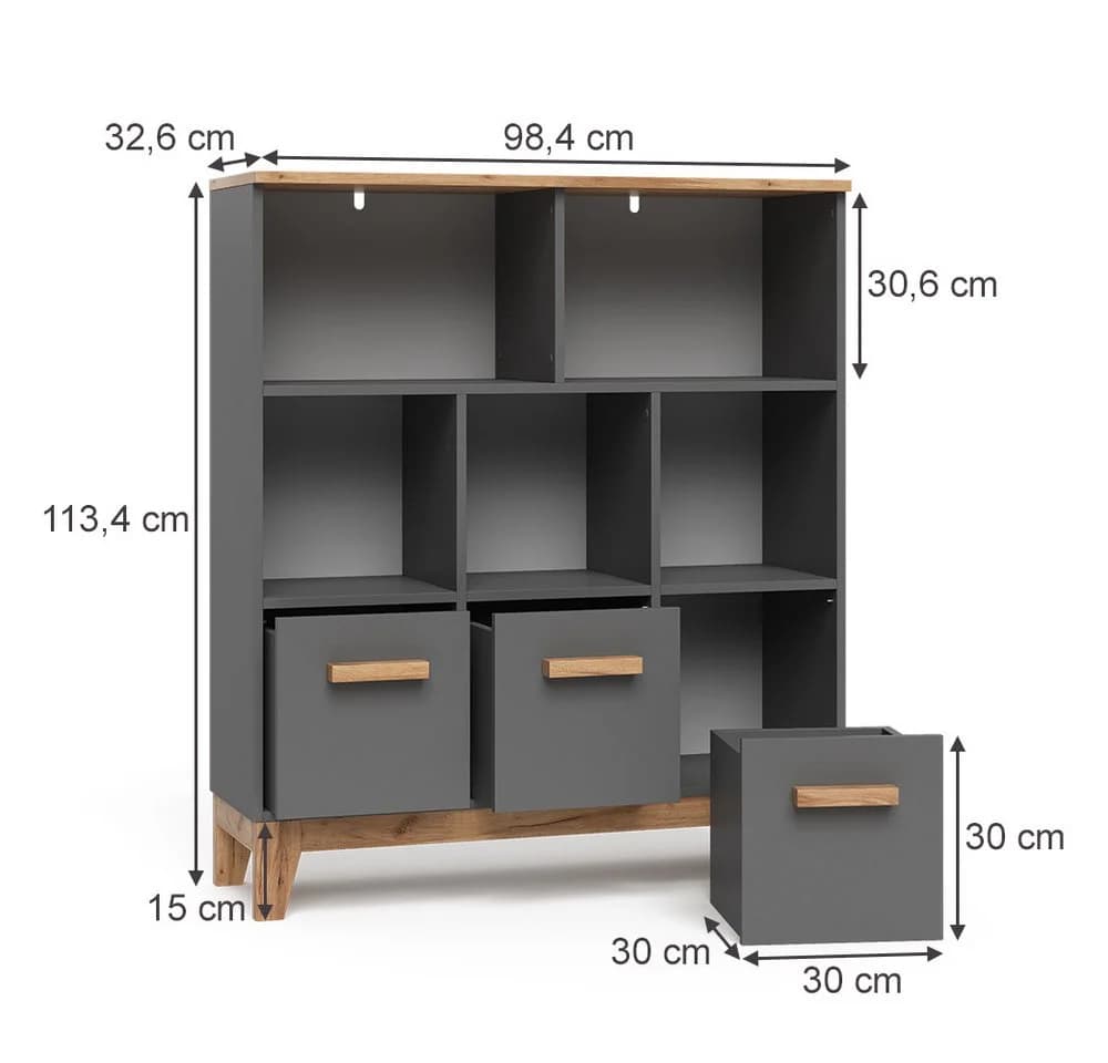VitaliSpa® Bücherregal Malia Grau/Artisan 8 Fächer