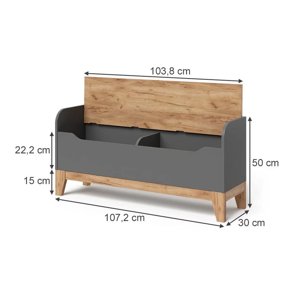 VitaliSpa® Spielzeugtruhe Malia Grau mit Sitzfläche