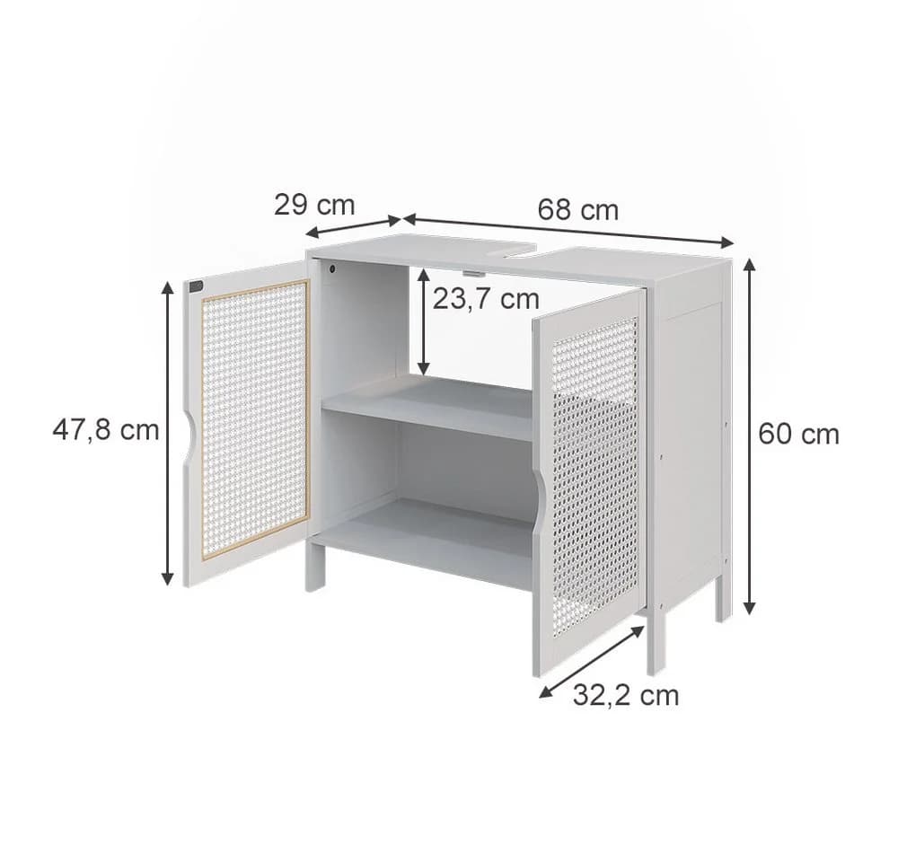 Vicco Waschbeckenunterschrank Liora Weiß Rattan-Optik 2 Türen