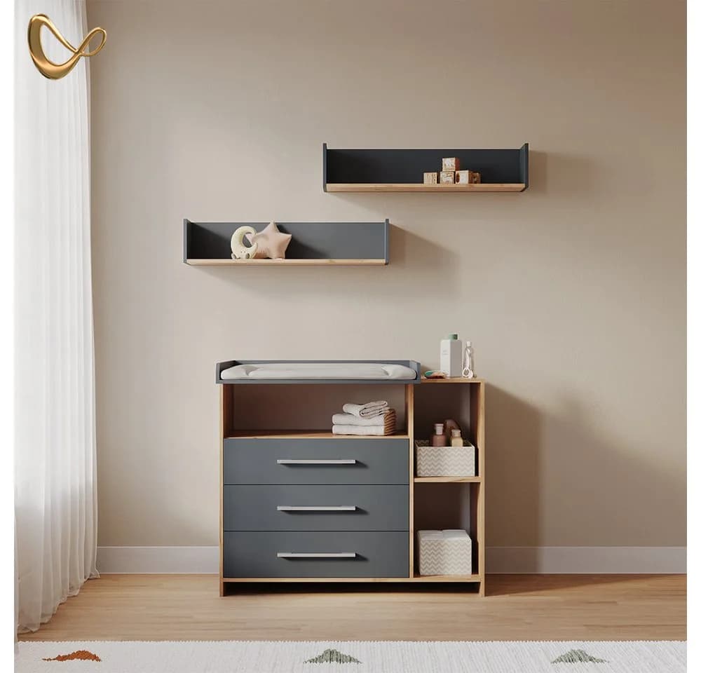 Livinity Wickelkommode Torino Anthrazit Sonoma mit Schubladen