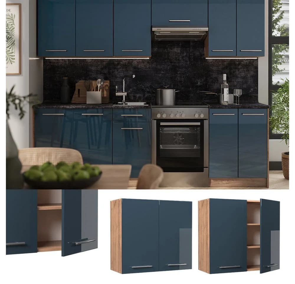Vicco Hängeschrank Fame-Line Dunkelblau Hochglanz 80 cm