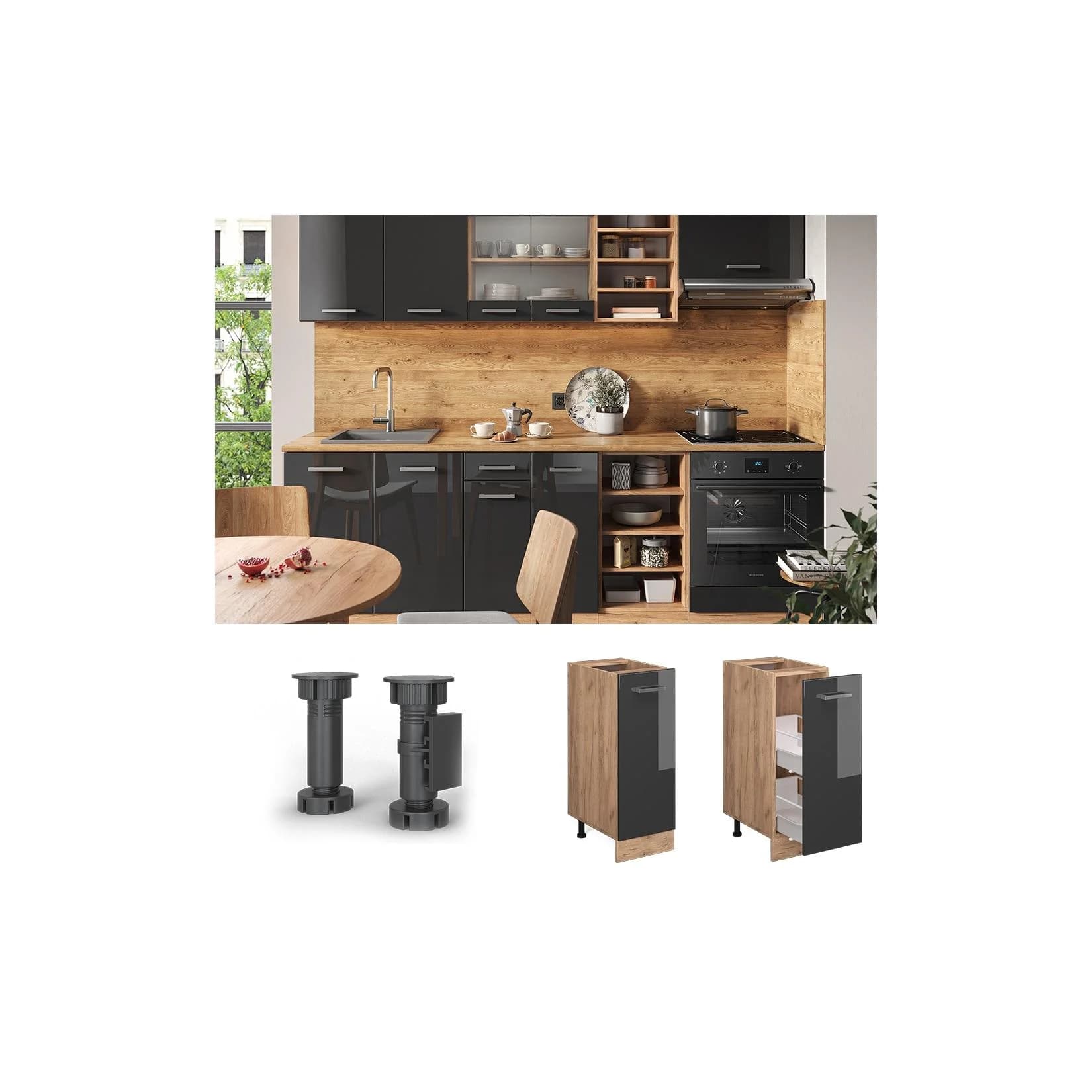 Vicco Apothekerschrank R-Line Anthrazit Hochglanz Eiche 30 cm