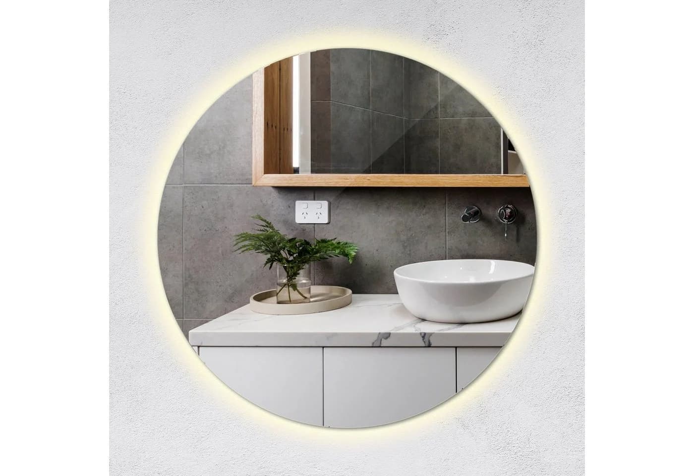Tulup Runder Badspiegel mit LED-Beleuchtung Warmweiß 3000K