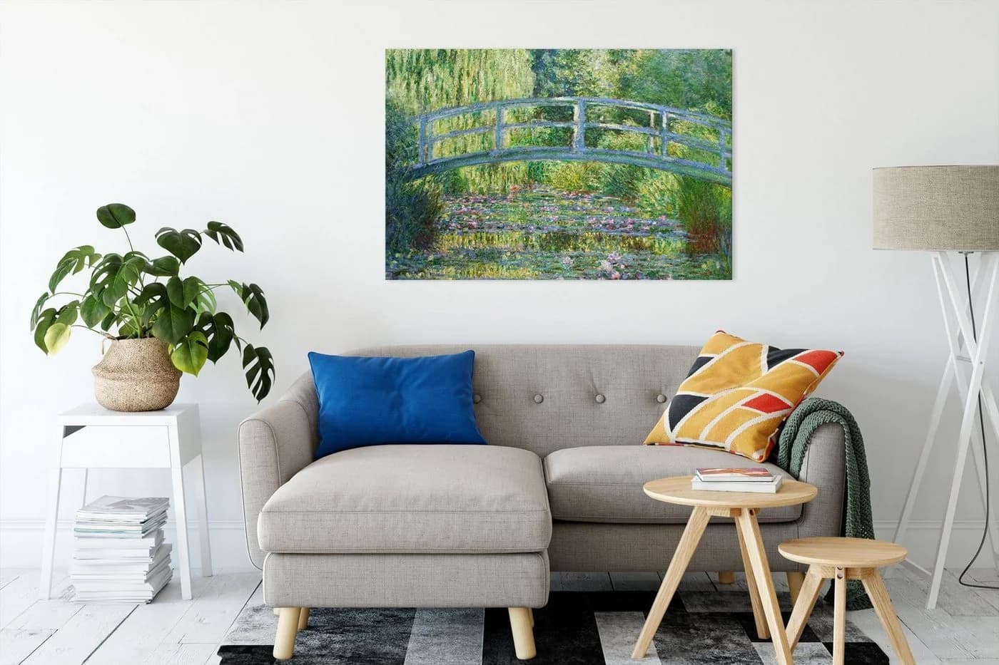 Pixxprint Leinwandbild Claude Monet - Die japanische Brücke Bunt