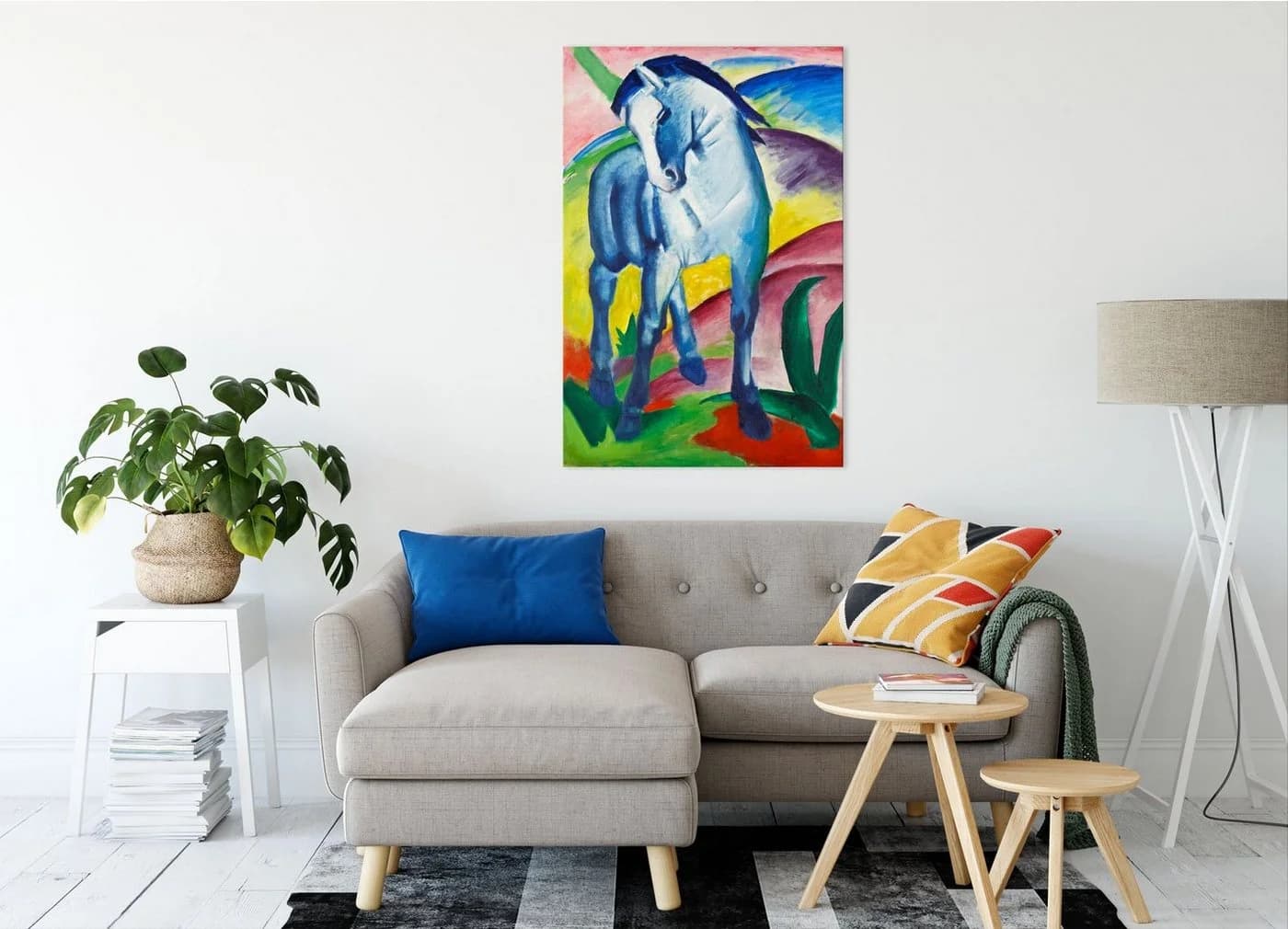 Pixxprint Leinwandbild Franz Marc - Blaues Pferd Bunt
