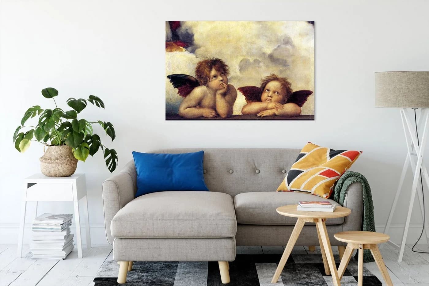 Pixxprint Leinwandbild Raffael Sixtinische Madonna Bunt