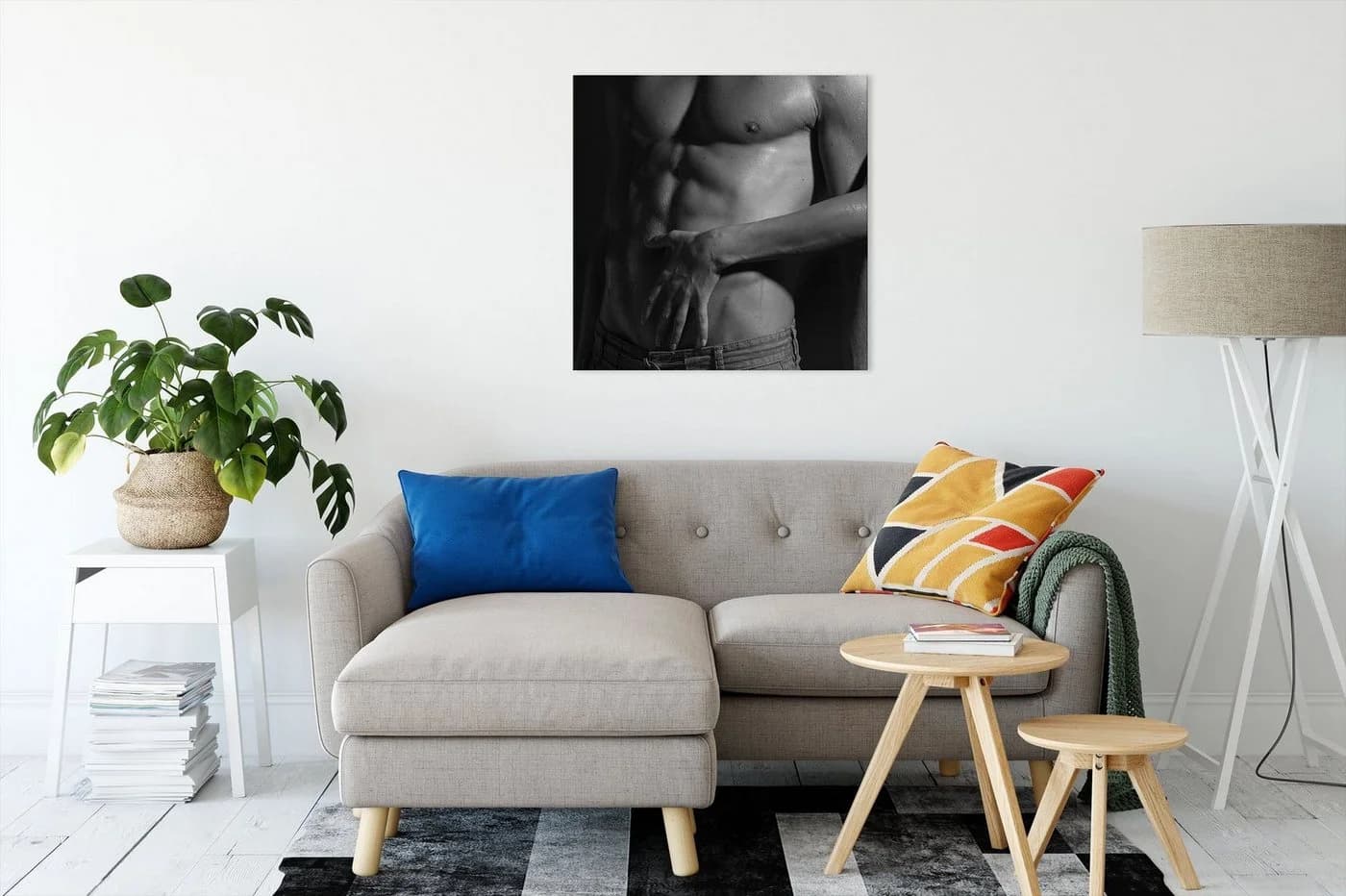 Pixxprint Leinwandbild Nackter Mann mit Frau Bunt
