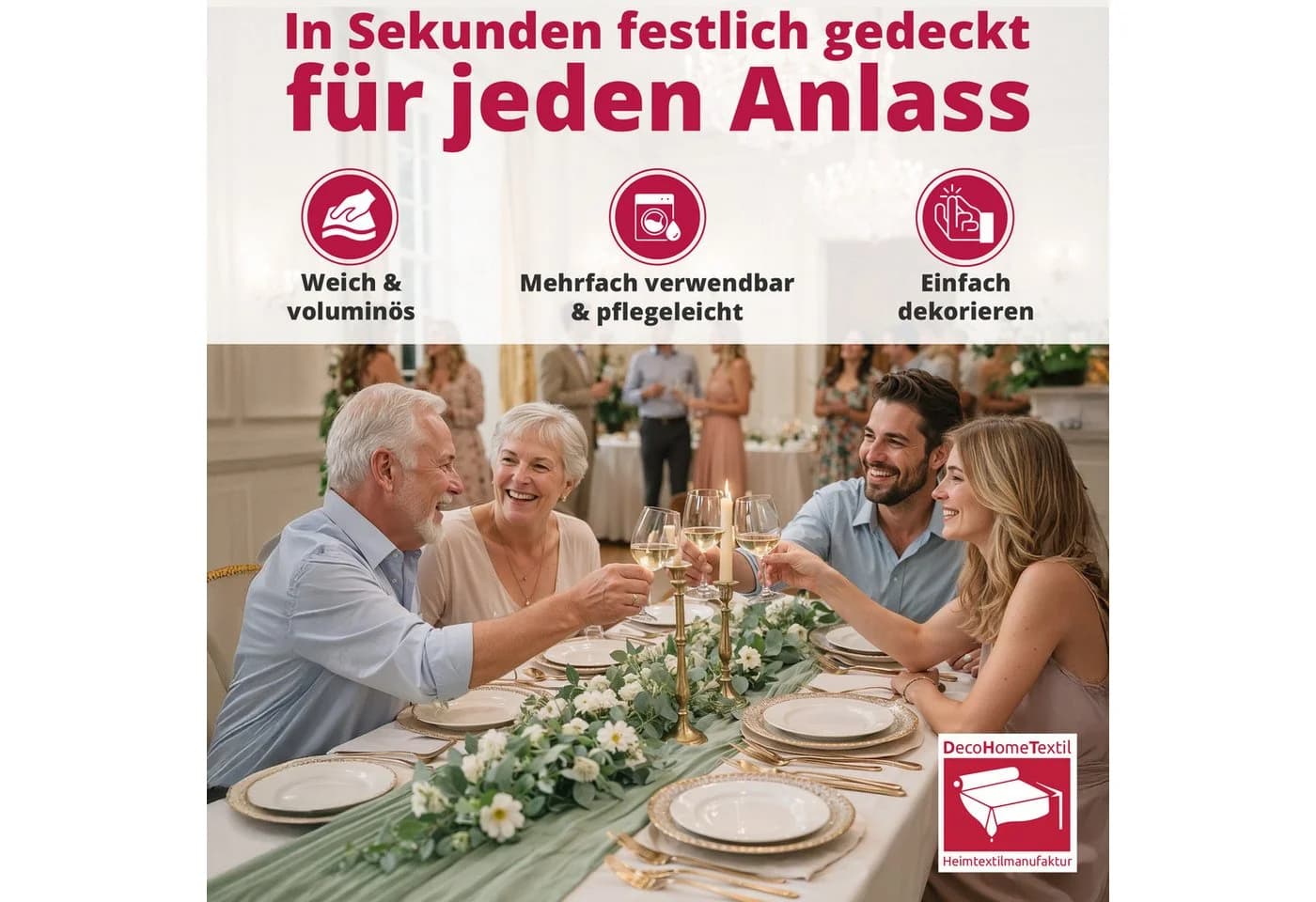 DecoHomeTextil Heimtextilmanufaktur Tischläufer Musselin Weiß Faltenoptik