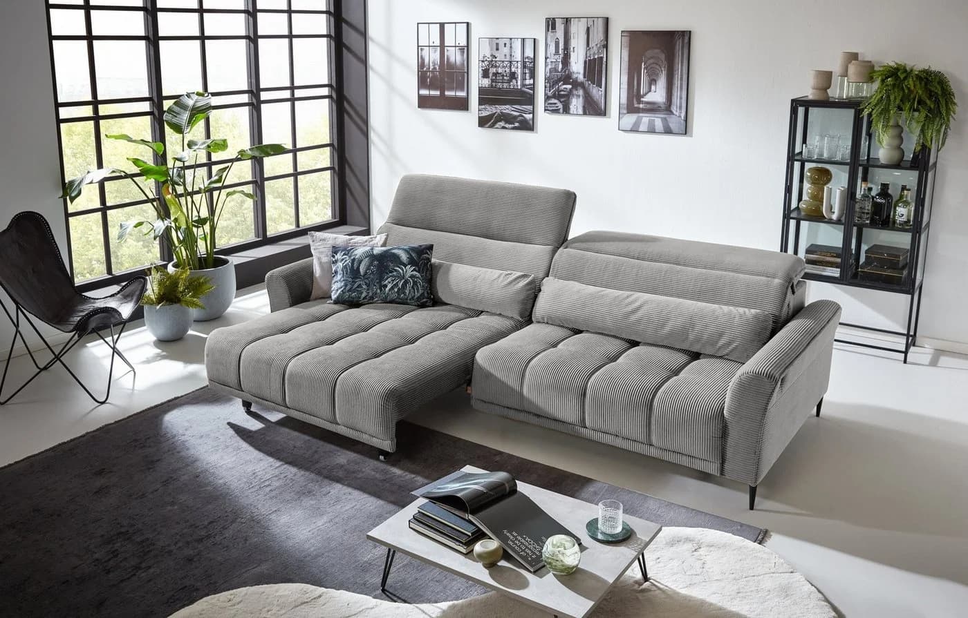 Iwaniccy Big-Sofa 2x elektr. Sitzverstellung, Cord silbergrau