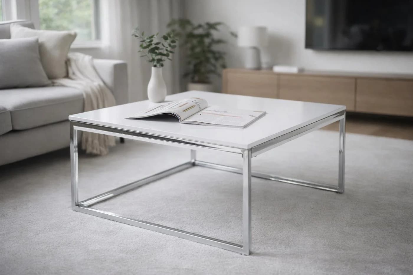möbelando Couchtisch Reno Weiß Hochglanz MDF