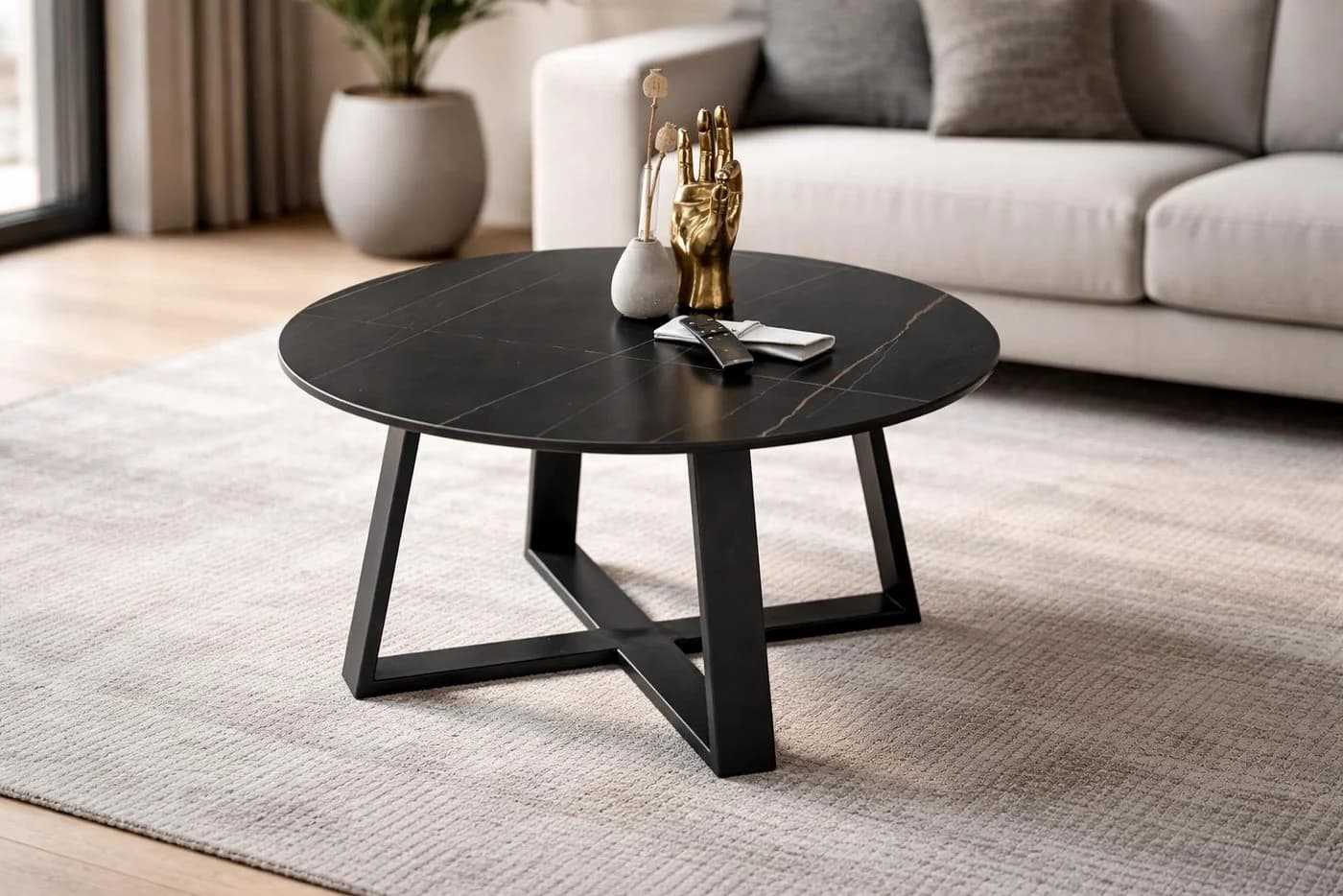 möbelando Couchtisch Tanea Schwarz Keramik Metall 80cm